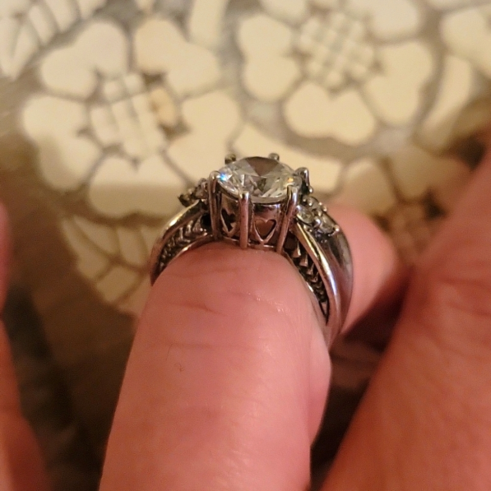 Sterling Silver Engagement Ring With Hearts - Picture 3 of 5